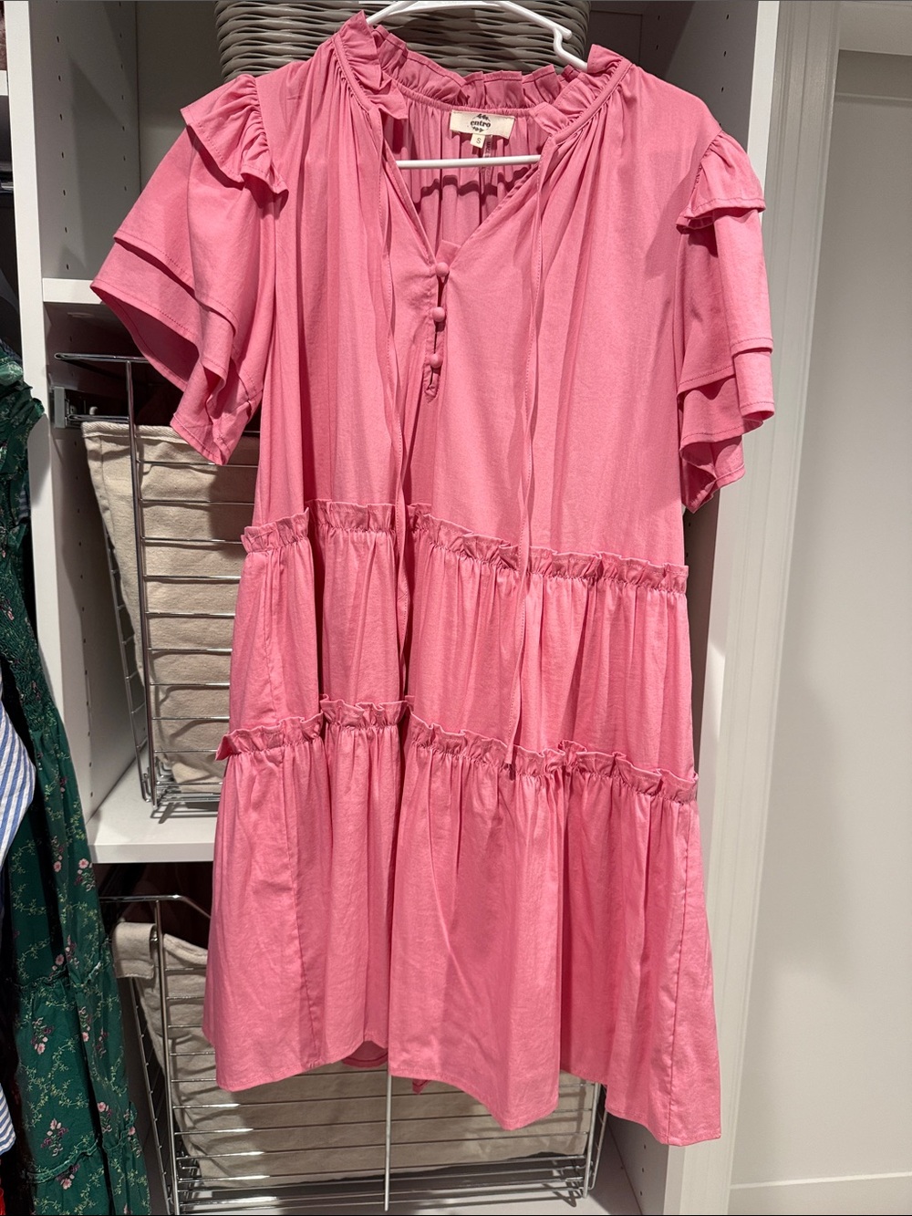 entro Pink Tiered Ruffle Mini Dress